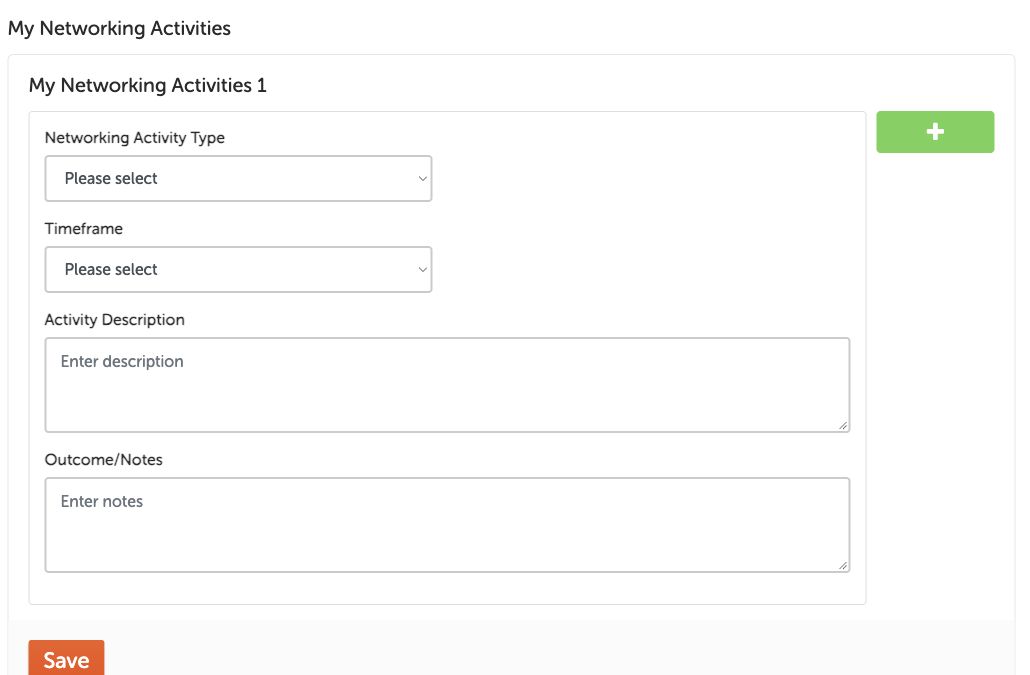 My Career Path: a networking activity with timeframe, description, and outcome notes